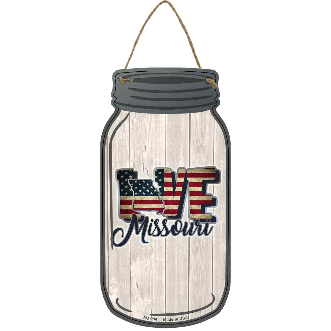 Love Missouri Silhouette Novelty Metal Mason Jar Sign