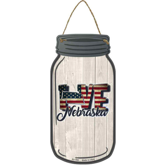 Love Nebraska Silhouette Novelty Metal Mason Jar Sign