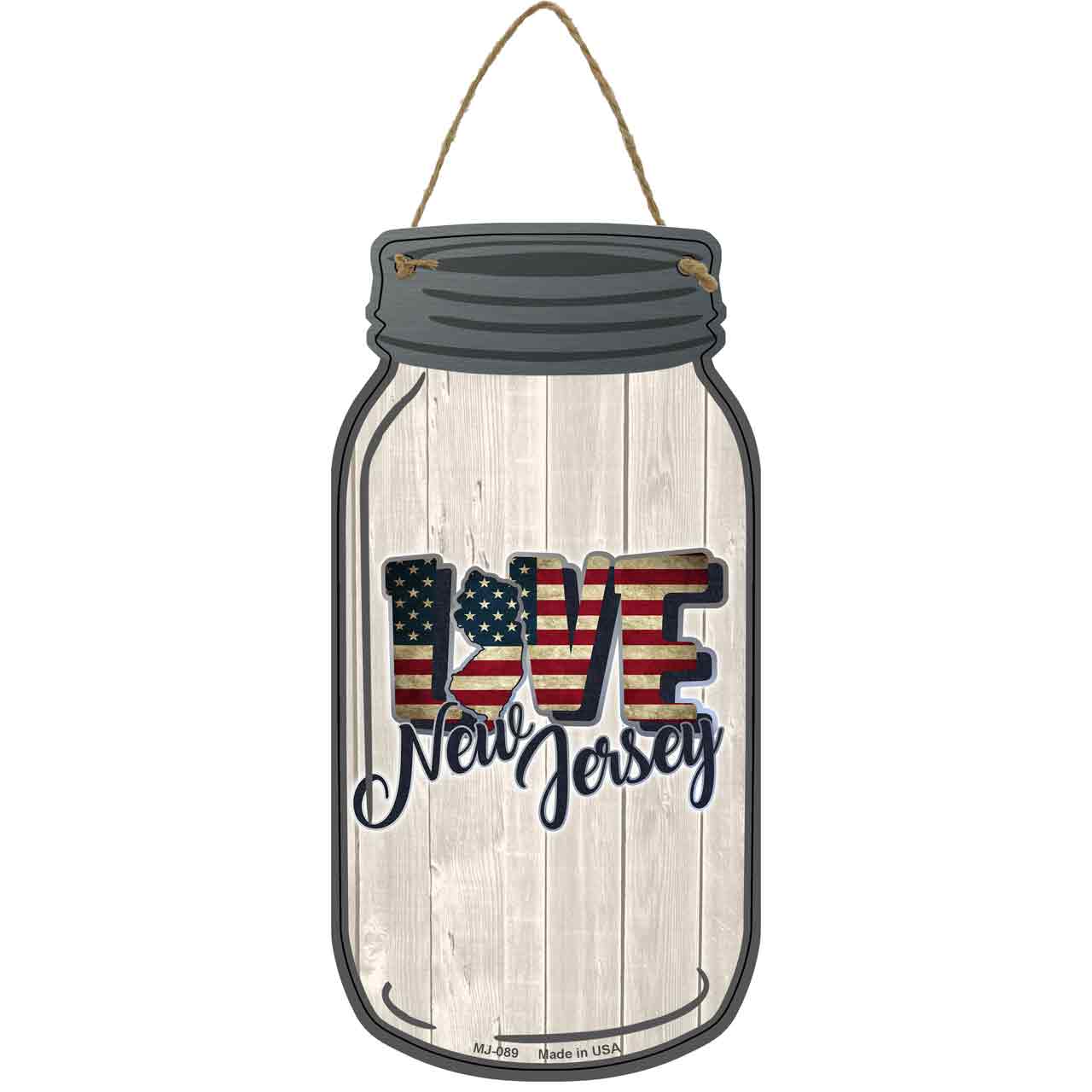 Love New Jersey Silhouette Novelty Metal Mason Jar Sign