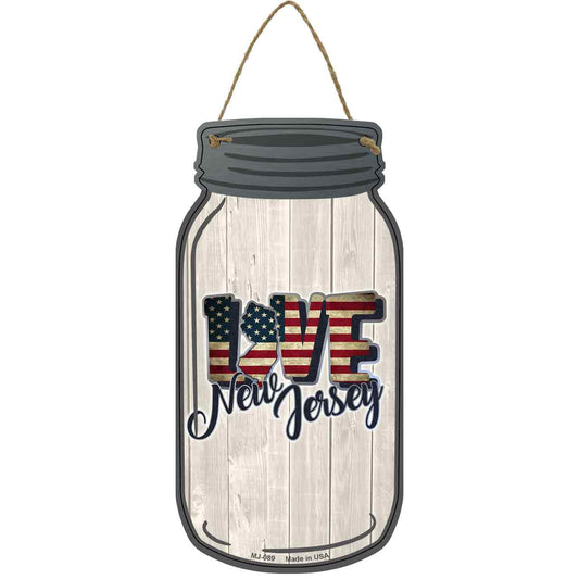 Love New Jersey Silhouette Novelty Metal Mason Jar Sign