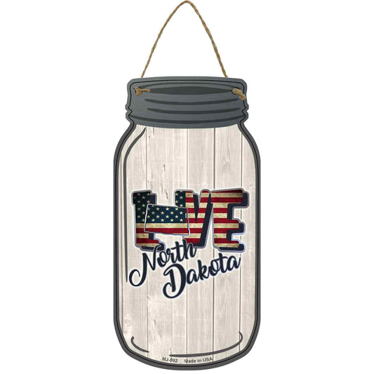Love North Dakota Silhouette Novelty Metal Mason Jar Sign