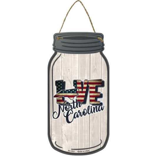 Love North Carolina Silhouette Novelty Metal Mason Jar Sign
