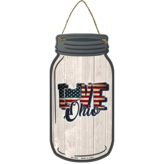 Love Ohio Silhouette Novelty Metal Mason Jar Sign