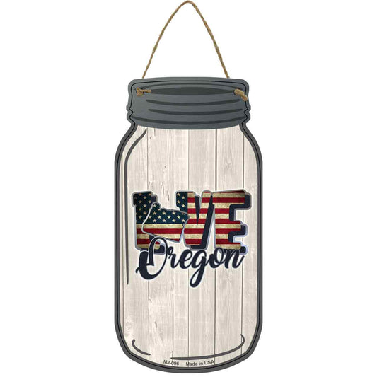 Love Oregon Silhouette Novelty Metal Mason Jar Sign