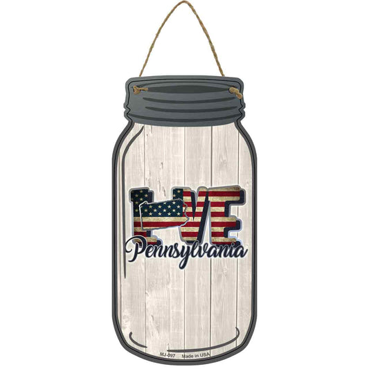 Love Pennsylvania Silhouette Novelty Metal Mason Jar Sign