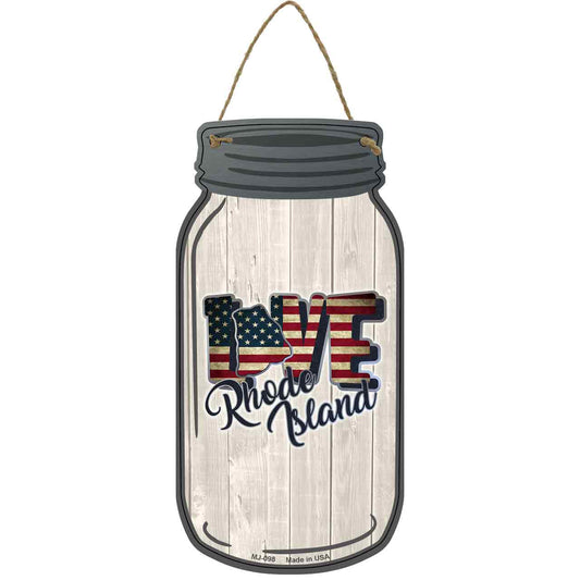 Love Rhode Island Silhouette Novelty Metal Mason Jar Sign