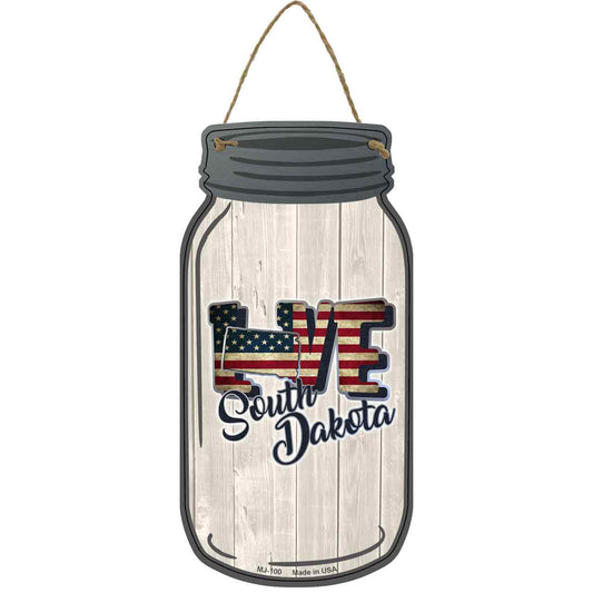 Love South Dakota Silhouette Novelty Metal Mason Jar Sign