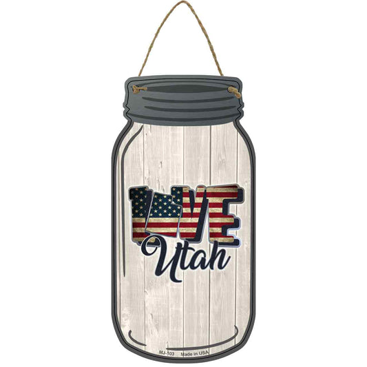 Love Utah Silhouette Novelty Metal Mason Jar Sign