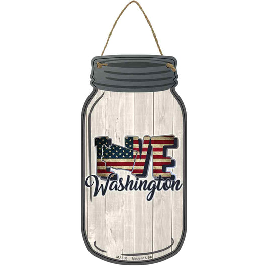 Love Washington Silhouette Novelty Metal Mason Jar Sign