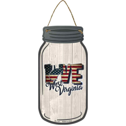 Love West Virginia Silhouette Novelty Metal Mason Jar Sign
