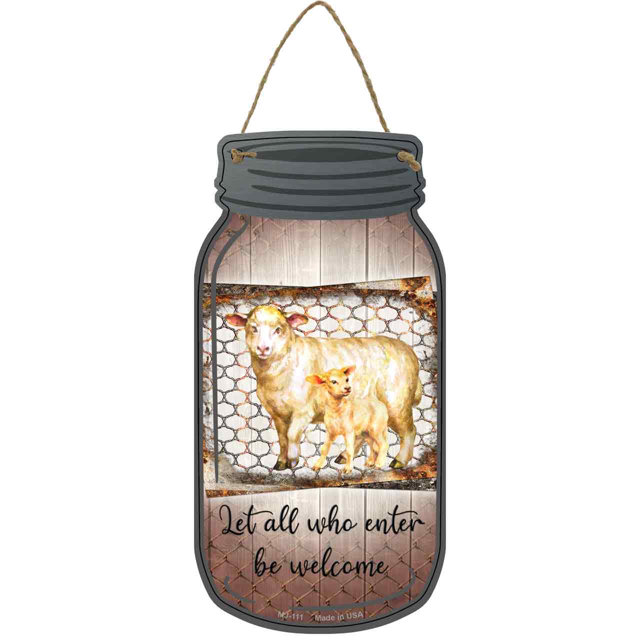 Sheep Let All Who Enter Novelty Metal Mason Jar Sign