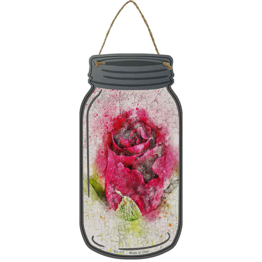 Pink Rose Watercolor Novelty Metal Mason Jar Sign