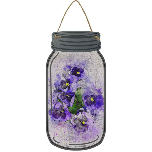 Purple Pansy Watercolor Novelty Metal Mason Jar Sign