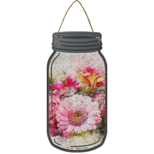 Pink Flower Watercolor Novelty Metal Mason Jar Sign