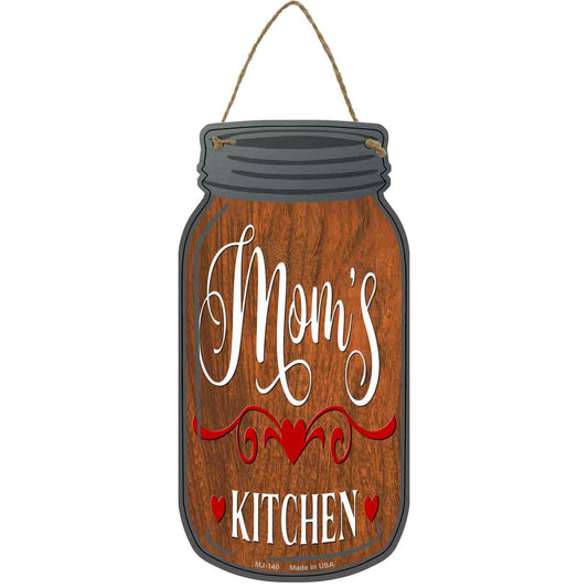 Moms Kitchen Wood Grain Novelty Metal Mason Jar Sign