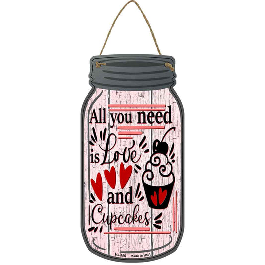 Love And Cupcakes Lines Novelty Metal Mason Jar Sign