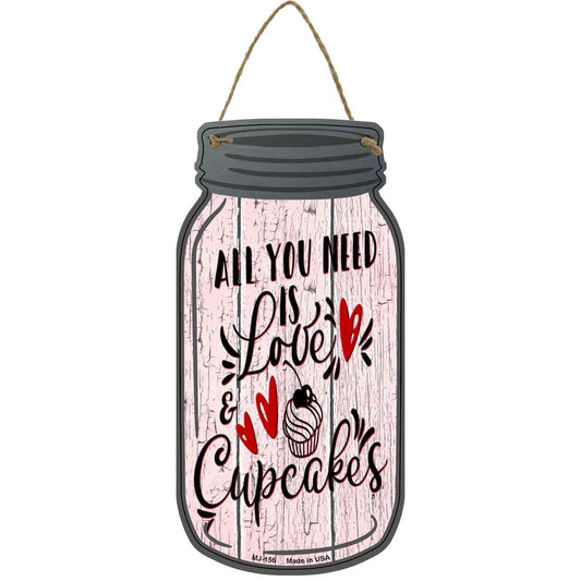 Love and Cupcakes Novelty Metal Mason Jar Sign