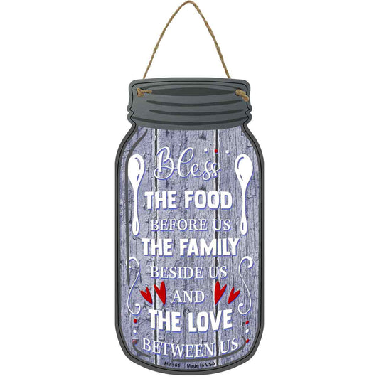 Bless Food Family Love Novelty Metal Mason Jar Sign