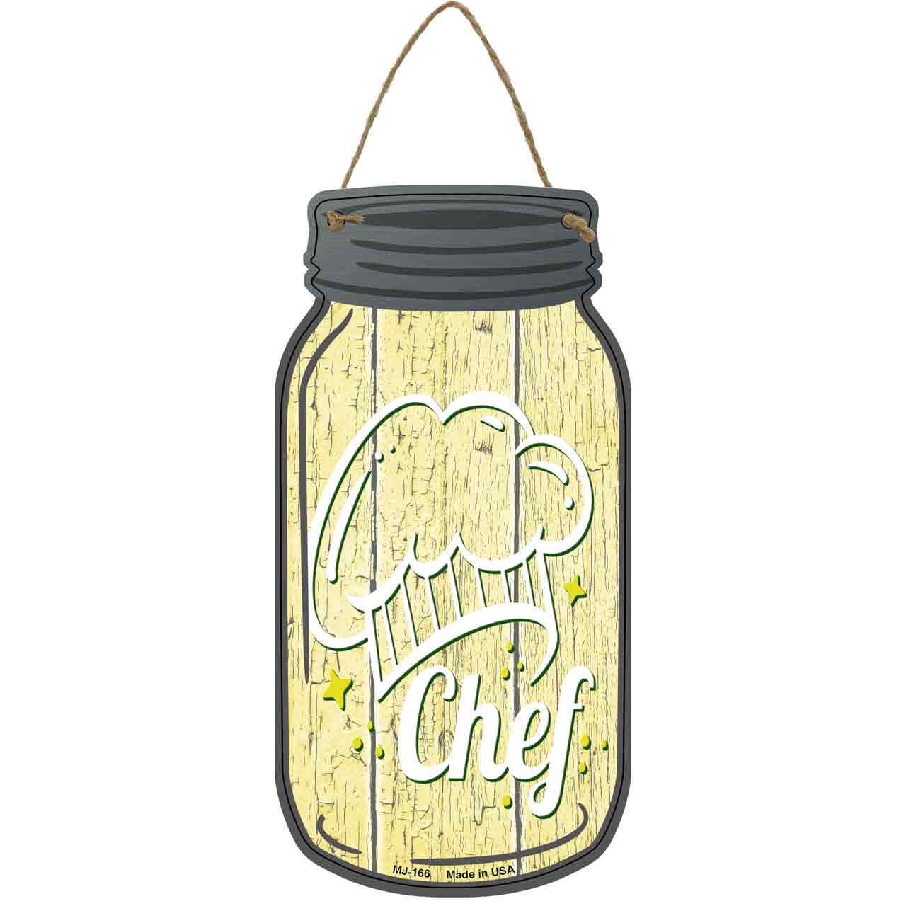 Chef Hat Yellow Novelty Metal Mason Jar Sign