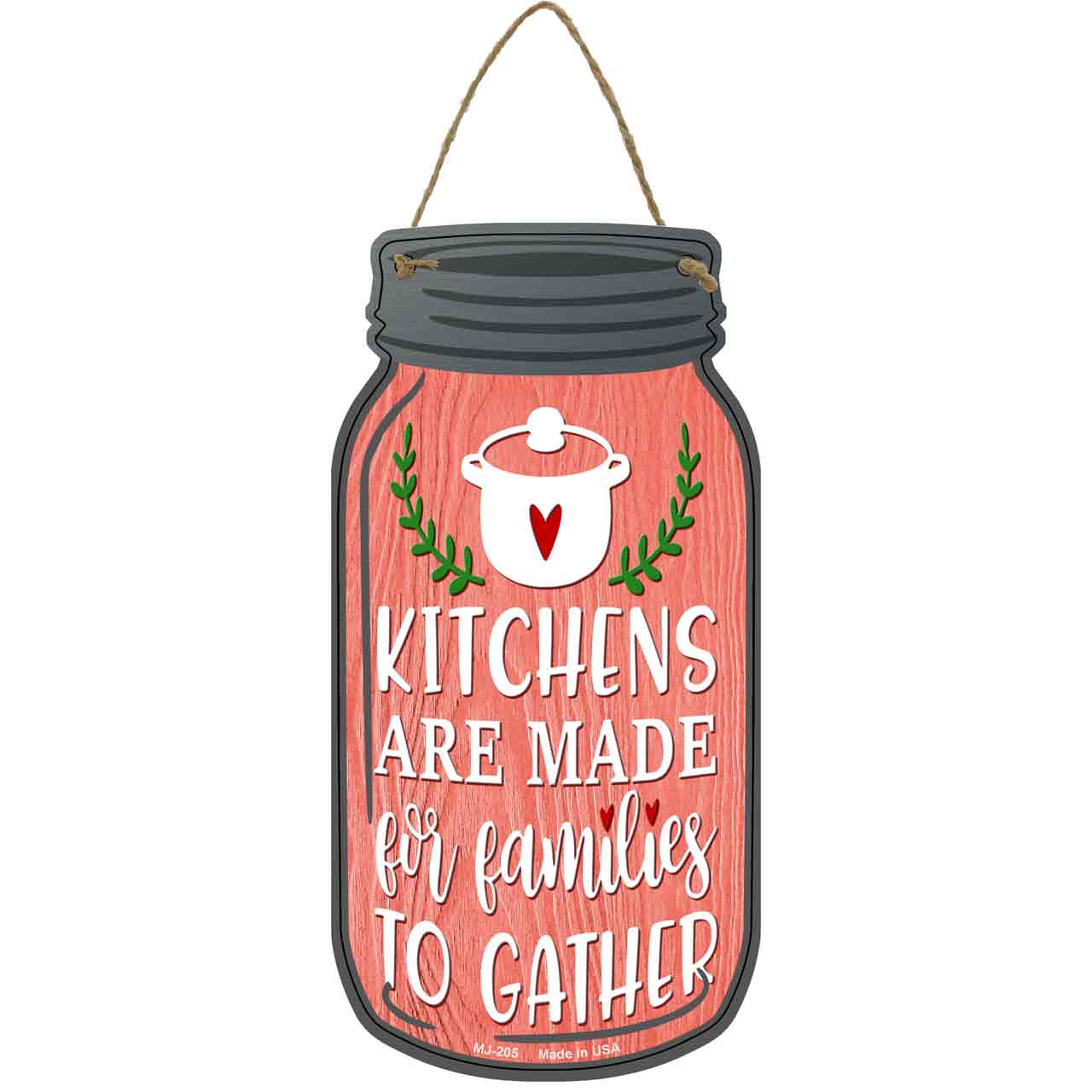 Families Gather Red Novelty Metal Mason Jar Sign