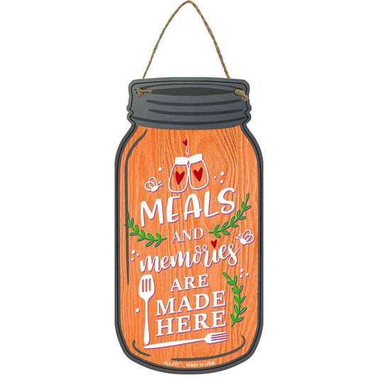 Meals And Memories Orange Novelty Metal Mason Jar Sign