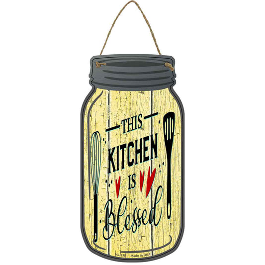 Kitchen Blessed Yellow Novelty Metal Mason Jar Sign