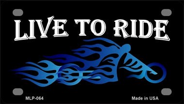 Live To Ride Blue Flame Novelty Mini Metal License Plate Tag