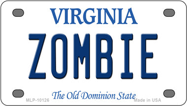 Zombie Virginia Novelty Mini Metal License Plate Tag