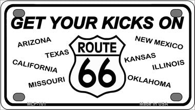 Get Your Kicks On 66 Novelty Mini Metal License Plate Tag