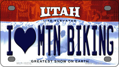 I Love Mtn Biking Utah Novelty Mini Metal License Plate Tag
