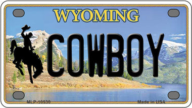 Cowboy Wyoming Novelty Mini Metal License Plate Tag