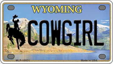 Cowgirl Wyoming Novelty Mini Metal License Plate Tag