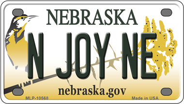 N Joy NE Nebraska Novelty Mini Metal License Plate Tag