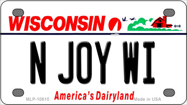 N Joy WI Wisconsin Novelty Mini Metal License Plate Tag