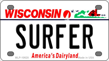 Surfer Wisconsin Novelty Mini Metal License Plate Tag