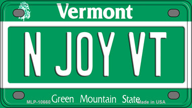 N Joy VT Vermont Novelty Mini Metal License Plate Tag