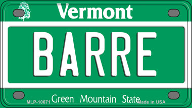 Barre Vermont Novelty Mini Metal License Plate Tag