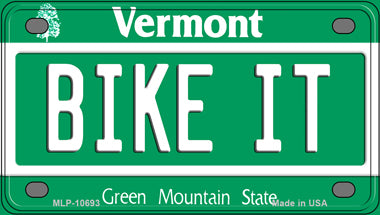 Bike It Vermont Novelty Mini Metal License Plate Tag