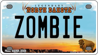 Zombie North Dakota Novelty Mini Metal License Plate Tag