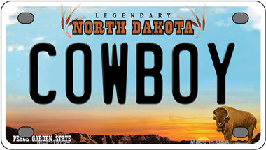 Cowboy North Dakota Novelty Mini Metal License Plate Tag