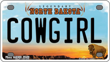 Cowgirl North Dakota Novelty Mini Metal License Plate Tag