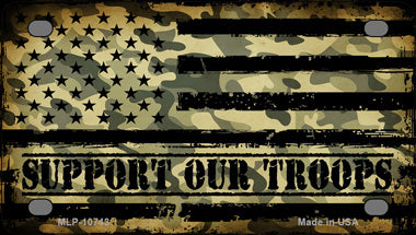 Camo American Flag Support Troops Novelty Mini Metal License Plate Tag