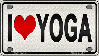 I Love Yoga Silver Novelty Mini Metal License Plate Tag