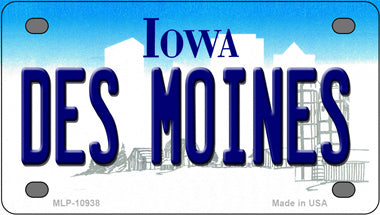 Des Moines Iowa Novelty Mini Metal License Plate Tag