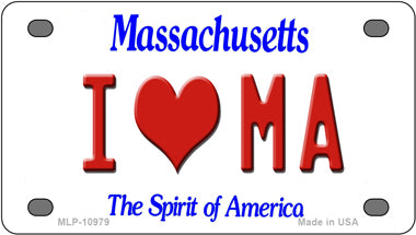 I Love Massachusetts Novelty Mini Metal License Plate Tag
