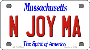 N Joy MA Massachusetts Novelty Mini Metal License Plate Tag