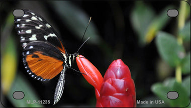 Butterfly On Red Flower Novelty Mini Metal License Plate Tag