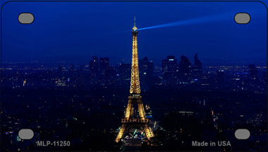 Eiffel Tower Night With City Skyline Novelty Mini Metal License Plate Tag
