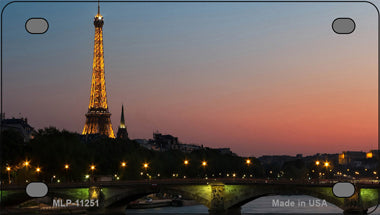 Eiffel Tower Night With River and Bridge Novelty Mini Metal License Plate Tag