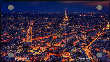Paris At Night Eiffel Tower In Center Novelty Mini Metal License Plate Tag